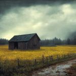 vizista grunge painting of a farm shed. in the distance therenft